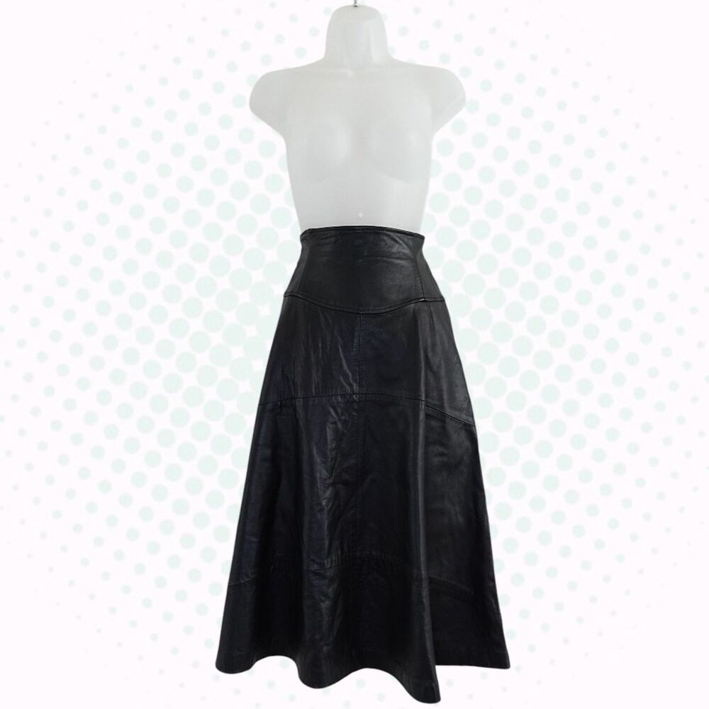 Vintage West Bay Saks Fifth Avenue Black 100% Lambskin Leather Maxi Skirt Size 4